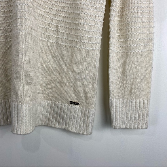 Calvin Klein Shimmer Glitter Gold Ribbed Knit Mock Neck Pullover Sweater Small - Picture 2 of 6